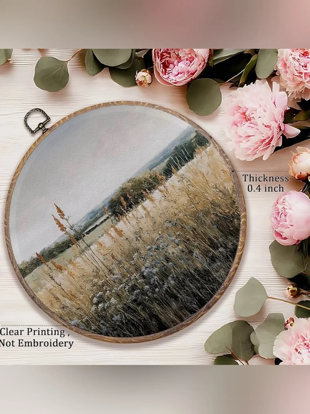Rustic Nature Wildflower Round Wall Art Decor, Country Cottagecore Landscape